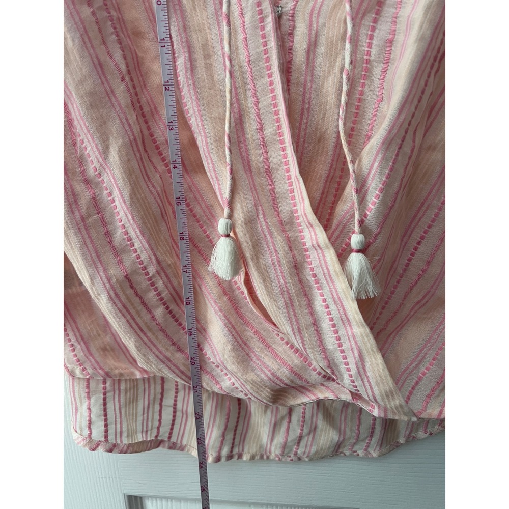 Lou & Grey for LOFT Pink Striped Tassel Surplice Blouse XS New - Picture 5 of 5